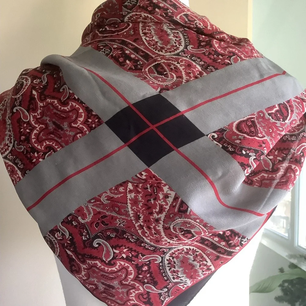 Red, Black and Gray Paisley Women's Square Scarf